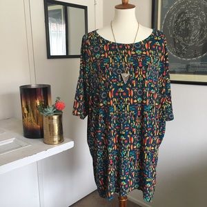 LuLaRoe Irma Tunic, Teal Red &Yellow